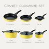 imageCAROTE Pots and Pans Set Nonstick Cookware Set Induction Cookware Non Stick Kitchen Cooking Set with Frying Pans SetEgg Pan9 PieceYellow