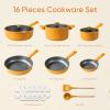 imageCAROTE 16 Piece Nonstick Kitchen Cookware Sets Pots and Pans Set Non StickInduction Cooking Set WFrying Pans Saucepans16 Piece Lemon Drop