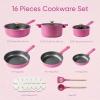 imageCAROTE 16 Piece Nonstick Kitchen Cookware Sets Pots and Pans Set Non StickInduction Cooking Set WFrying Pans Saucepans16 Piece Rose Pink