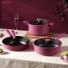 imageCAROTE 16 Piece Nonstick Kitchen Cookware Sets Pots and Pans Set Non StickInduction Cooking Set WFrying Pans Saucepans16 Piece Rose Pink