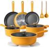imageCAROTE 16 Piece Nonstick Kitchen Cookware Sets Pots and Pans Set Non StickInduction Cooking Set WFrying Pans Saucepans16 Piece Lemon Drop