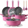 imageCAROTE 16 Piece Nonstick Kitchen Cookware Sets Pots and Pans Set Non StickInduction Cooking Set WFrying Pans Saucepans16 Piece Rose Pink