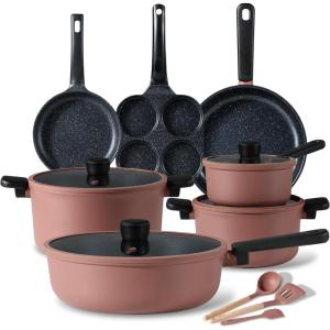 imageCAROTE Non Stick Pots and Pans Set Cookware Sets Nonstick16 Piece Kitchen Cooking Set with StayCool Handleswith Silicone Tools and Pot Protectors14 Piece