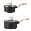 imageCAROTE 15Qt ampamp 30Qt Sauce Pan Set with Lid Nonstick Ceramic Saucepan with Pour Spout 4 Pcs Sauce Pots Small Kitchen Pots Induction Pot PFOA FREE BlackBlack