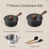imageCAROTE 20Qt ampamp 25Qt Nonstick Sauce Pan Set with LidSteamer BasketUtensil Sets 7 Pcs Non Stick Sauce Pots Titanium Induction Cooking Pot with StayCool Handle BlackBlack