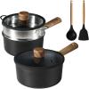 imageCAROTE 20Qt ampamp 25Qt Nonstick Sauce Pan Set with LidSteamer BasketUtensil Sets 7 Pcs Non Stick Sauce Pots Titanium Induction Cooking Pot with StayCool Handle BlackBlack