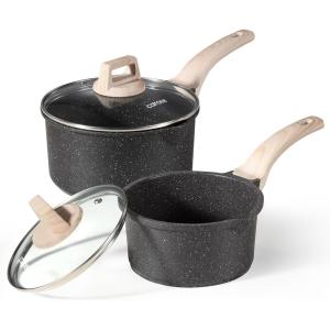 imageCAROTE 15Qt ampamp 30Qt Sauce Pan Set with Lid Nonstick Saucepan 4 Pcs Non Stick Sauce Pots Cooking Pot with Pour Spout Easy to Clean Small Kitchen Pots Induction Pot PFOA FREE Class Granite