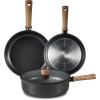 imageCAROTE Non Stick Frying Pans Sets 89511 Inch Nonstick Skillet Titanium Induction Pan with Glass Lid Nonstick Skillet Compatible with All StovetopsBlack