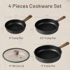 imageCAROTE Non Stick Frying Pans Sets 89511 Inch Nonstick Skillet Titanium Induction Pan with Glass Lid Nonstick Skillet Compatible with All StovetopsBlack