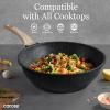 imageCAROTE Nonstick Wok Pan with Lid Spatula 12 Inch Woks ampamp Stirfry Pans Non Stick Granite Stone Pan Flat Bottom Induction Cookware Compatible with All StovetopsBlack