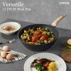 imageCAROTE Nonstick Wok Pan with Lid Spatula 12 Inch Woks ampamp Stirfry Pans Non Stick Granite Stone Pan Flat Bottom Induction Cookware Compatible with All StovetopsBlack