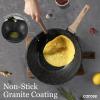 imageCAROTE Nonstick Wok Pan with Lid Spatula 12 Inch Woks ampamp Stirfry Pans Non Stick Granite Stone Pan Flat Bottom Induction Cookware Compatible with All StovetopsBlack