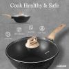 imageCAROTE Nonstick Wok Pan with Lid Spatula 12 Inch Woks ampamp Stirfry Pans Non Stick Granite Stone Pan Flat Bottom Induction Cookware Compatible with All StovetopsBlack
