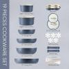imageCAROTE 19pcs Pots and Pans Set Nonstick Cookware Set Detachable Handle Induction Kitchen Cookware Sets Non Stick with Removable Handle RV Cookware Set Gold and PurplePrussian Blue 19pcs