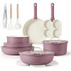 imageCAROTE 19pcs Pots and Pans Set Nonstick Cookware Set Detachable Handle Induction Kitchen Cookware Sets Non Stick with Removable Handle RV Cookware Set Gold and PurpleLight Purple 19pcs