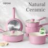 imageCAROTE Ceramic Pots and Pans Nonstick Cookware Set Kitchen Cooking Sets 14pcs Induction Pot and Pan Non StickPink