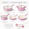 imageCAROTE Ceramic Pots and Pans Nonstick Cookware Set Kitchen Cooking Sets 14pcs Induction Pot and Pan Non StickPink