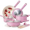 imageCAROTE Ceramic Pots and Pans Nonstick Cookware Set Kitchen Cooking Sets 14pcs Induction Pot and Pan Non StickPink