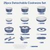 imageCAROTE 25pcs Ceramic Cookware Set Pots and Pans Set Non Stick Induction Kitchen Sets Non Stick RV Cookware with Detachable Handle DishwasherOven Safe Cookware Set NavyNavy