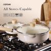 imageCAROTE 10quot Ceramic Saute Pan wilt Lid Non Stick Frying Pan Skillet Chefs Pan Healthy ampamp PFOAPFAS Free InductionCompatible Taupe