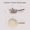 imageCAROTE 10quot Ceramic Saute Pan wilt Lid Non Stick Frying Pan Skillet Chefs Pan Healthy ampamp PFOAPFAS Free InductionCompatible Taupe