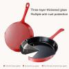 imageCAROTE Cast Iron Skillet Frying Pan Oven Stovetop Grill Campfire ampamp Induction Compatible Durable NonToxic EvenHeating Cookware Red Round 8quotRed