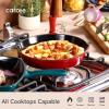 imageCAROTE Cast Iron Skillet Frying Pan Oven Stovetop Grill Campfire ampamp Induction Compatible Durable NonToxic EvenHeating Cookware Red Round 8quotRed