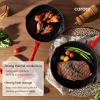 imageCAROTE Cast Iron Skillet Frying Pan Oven Stovetop Grill Campfire ampamp Induction Compatible Durable NonToxic EvenHeating Cookware Red Round 8quotRed