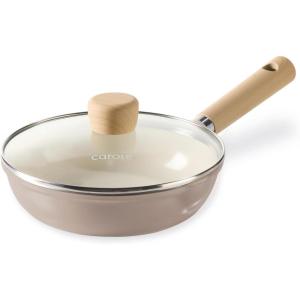 imageCAROTE 8quot Ceramic Frying Pan Skillet Non Stick Frying Pan Chefs Pan Healthy ampamp PFOAPFAS Free InductionCompatible TaupeTaupe