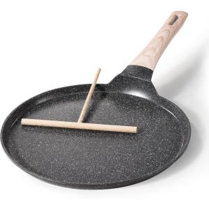 imageCAROTE Nonstick Crepe Pan with Spreader 10 Inch Non Stick Granite Coating Dosa Pan Pancake Flat Skillet Crepe Maker Pan Healthy Stone Cookware PFOA FREE