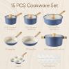 imageCAROTE 14Pcs Nonstick Ceramic Cookware Set Non Toxic Cookware PFASPFOA Free Cream White Pots and Pans Set Non Stick Kitchen Cooking Pan Set Large CapacityBlue