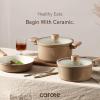 imageCAROTE 14Pcs Nonstick Ceramic Cookware Set Non Toxic Cookware PFASPFOA Free Cream White Pots and Pans Set Non Stick Kitchen Cooking Pan Set Large CapacityBrown