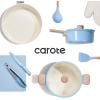 imageCAROTE 26pcs Ceramic Cookware Set Pots and Pans Non Stick Kitchen Cookware Sets Pots and Pans Set Cooking Set with Knife Set ampamp Oven MittsBlue