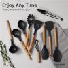 imageCAROTE Silicone Cooking Utensils Set for Nonstick Cookware 446F Heat Resistant Kitchen Utensil Set with Wooden Handle 10pcs Spatula Turner Spoon Tongs WhiskMedium