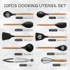 imageCAROTE Silicone Cooking Utensils Set for Nonstick Cookware 446F Heat Resistant Kitchen Utensil Set with Wooden Handle 10pcs Spatula Turner Spoon Tongs WhiskMedium