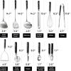 imageCarote Stainless Steel Cooking Utensils Set with StayCool Wooden Handles 11PCS Kitchen Tools Set Spatulas Whisk Tongs Ice Cream Scoop Peeler Pizza Cutter Potato Masher