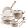 imageCAROTE 14Pcs Nonstick Ceramic Cookware Set Non Toxic Cookware PFASPFOA Free Cream White Pots and Pans Set Non Stick Kitchen Cooking Pan Set Large CapacityBrown