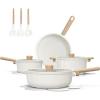 imageCAROTE 14Pcs Nonstick Ceramic Cookware Set Non Toxic Cookware PFASPFOA Free Cream White Pots and Pans Set Non Stick Kitchen Cooking Pan Set Large CapacityWhite