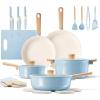 imageCAROTE 26pcs Ceramic Cookware Set Pots and Pans Non Stick Kitchen Cookware Sets Pots and Pans Set Cooking Set with Knife Set ampamp Oven MittsBlue