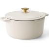 imageCAROTE Cast Iron Dutch Oven Pot with Lid Enameled Dutch Oven for Bread Baking Dual Handles HeavyDuty Cast Iron Pot 5QT RedCream White