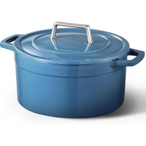 imageCAROTE Cast Iron Dutch Oven Pot with Lid Enameled Dutch Oven for Bread Baking Dual Handles HeavyDuty Cast Iron Pot 5QT RedBlue