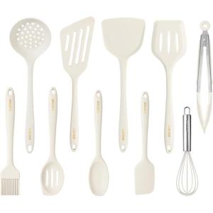 imageCAROTE Kitchen Utensil Set for Nonstick Cookware Heat Resistant Silicone Cooking Utensils Set 10pcs White Oderless Spatula Turner