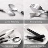 imageCarote Silverware Set for 4 20 Pcs Stainless Steel Flatware Set Mirror Polished Cutlery Utensil Set Including Knife Fork Spoon with Leather Patterned ABS Handle Black