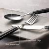 imageCarote Silverware Set for 4 20 Pcs Stainless Steel Flatware Set Mirror Polished Cutlery Utensil Set Including Knife Fork Spoon with Leather Patterned ABS Handle Black