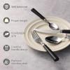 imageCarote Silverware Set for 4 20 Pcs Stainless Steel Flatware Set Mirror Polished Cutlery Utensil Set Including Knife Fork Spoon with Leather Patterned ABS Handle Black
