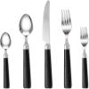 imageCarote Silverware Set for 4 20 Pcs Stainless Steel Flatware Set Mirror Polished Cutlery Utensil Set Including Knife Fork Spoon with Leather Patterned ABS Handle Black