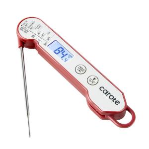imageCAROTE Instant Read Meat Thermometer Digital with 2 Precision100 WaterproofAuto FlipBright LCD Screen Function for Kitchen and OutsideBBQ Turkey Candy Liquids Beef WhiteRed