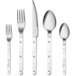 imageCAROTE Silverware Set with White Marble Handle 20 Piece Flatware Cutlery Set for 4 Stainless Steel Kitchen Utensil Set for Home Restaurant Party Dishwasher Safe