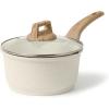 imageCAROTE 18Qt Sauce Pan Sets with Lid Cooking Pots Nonstick Saucepans Cookware Set with Pour Spout Small Kitchen Pot Induction Comptable Easy to Clean PFOA FREE White GraniteWhite Granite