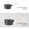 imageCAROTE 18Qt Sauce Pan Sets with Lid Cooking Pots Nonstick Saucepans Cookware Set with Pour Spout Small Kitchen Pot Induction Comptable Easy to Clean PFOA FREE White GraniteClassic Granite